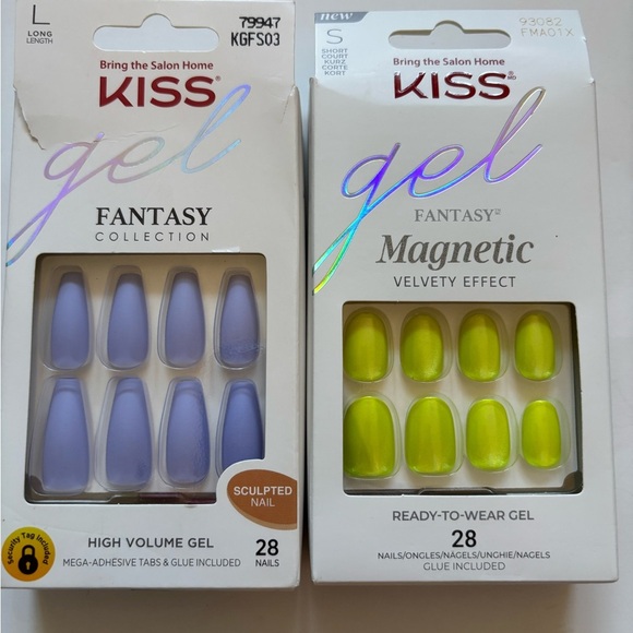 NEW KISS Gel Fantasy Collection Nails - Purple and Lime Green- Lot of 2 Kits - Picture 1 of 5